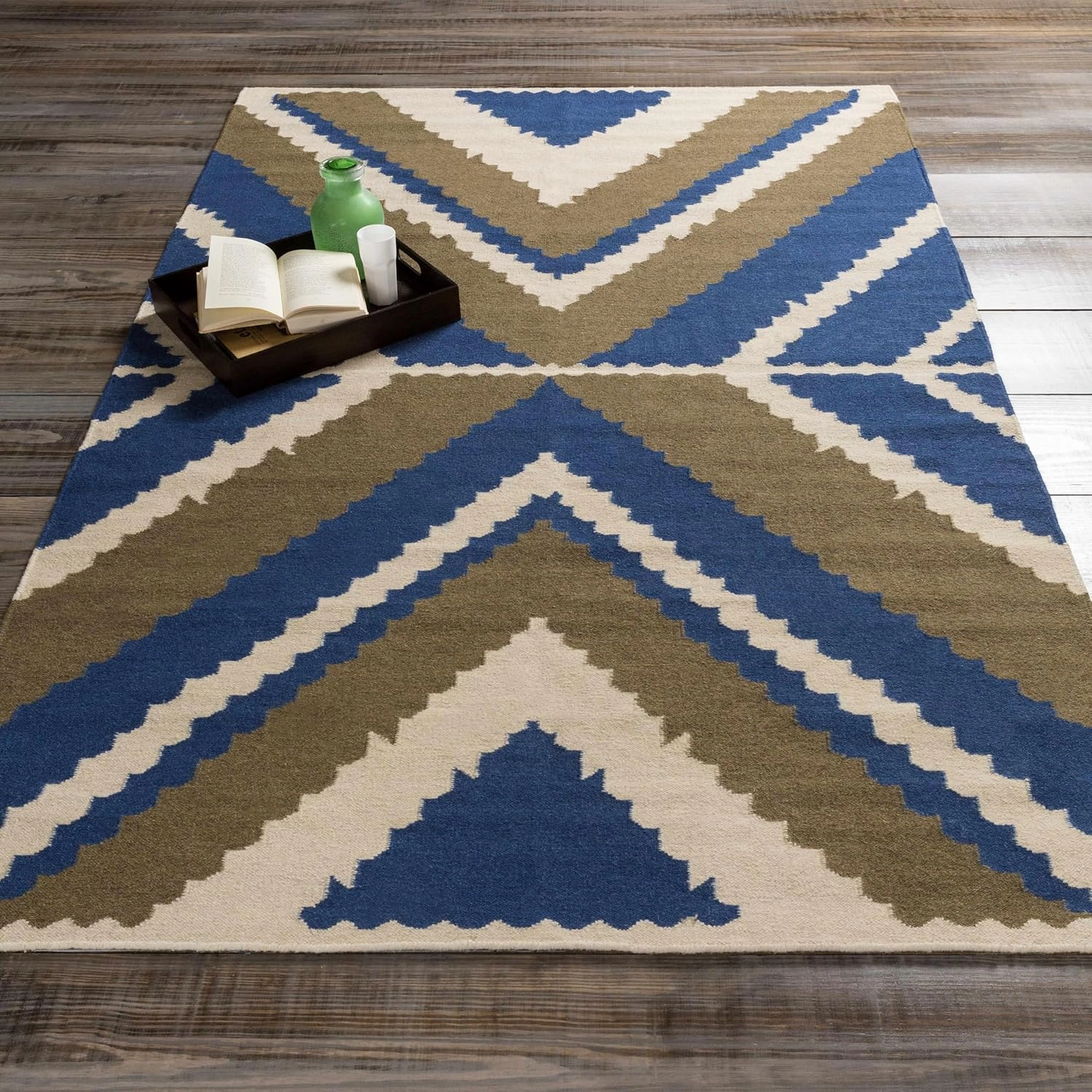 Hauteloom Doncaster Wool Living Room, Bedroom Area Rug - Bohemian, Transitional - Navy, Peach, Charcoal - 2' x 3'