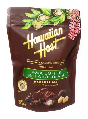 Hawaiian Host Paradise Collection - Kona Coffee Milk Chocolate Macadamia Nuts - 8 Oz Bag