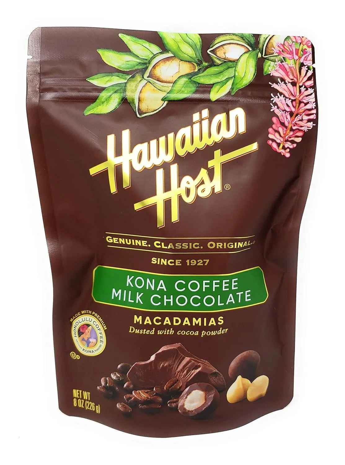 Hawaiian Host Paradise Collection - Kona Coffee Milk Chocolate Macadamia Nuts - 8 Oz Bag