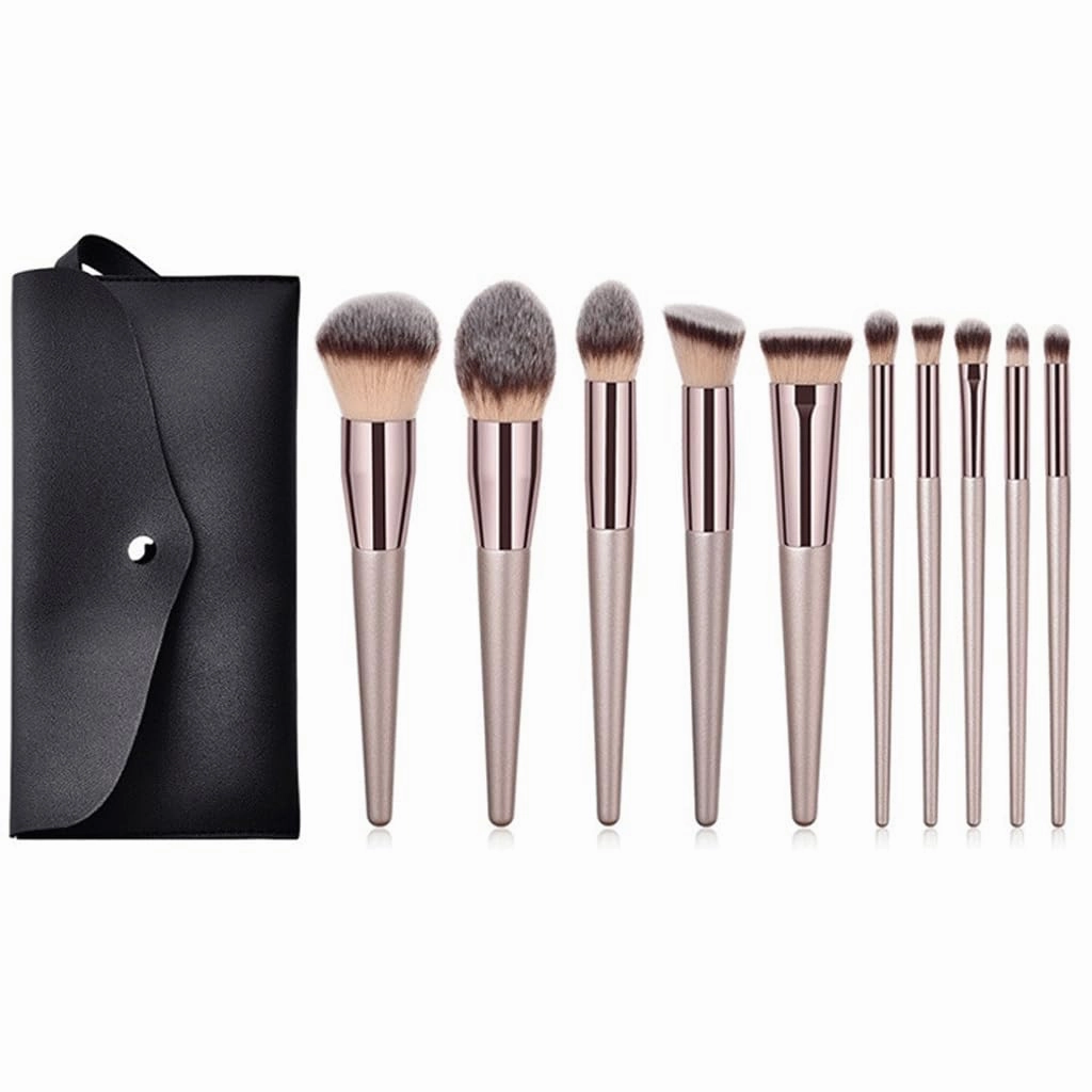 HBJWOV Makeup brush 10 pieces champagne gold set lip brush powder powder blusher foundation make-up brush