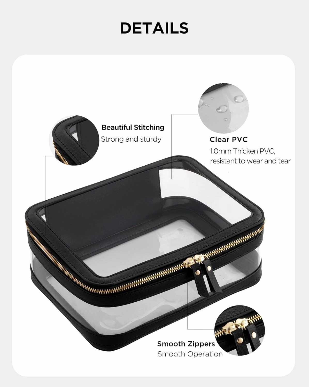 HBlife Clear Makeup Bag Organizer Set, Portable Travel Toiletry Cosmetic Case for Women, Large Make Up Bag Makeup Train Case Transparent Storage Pouch with Handle (Black)