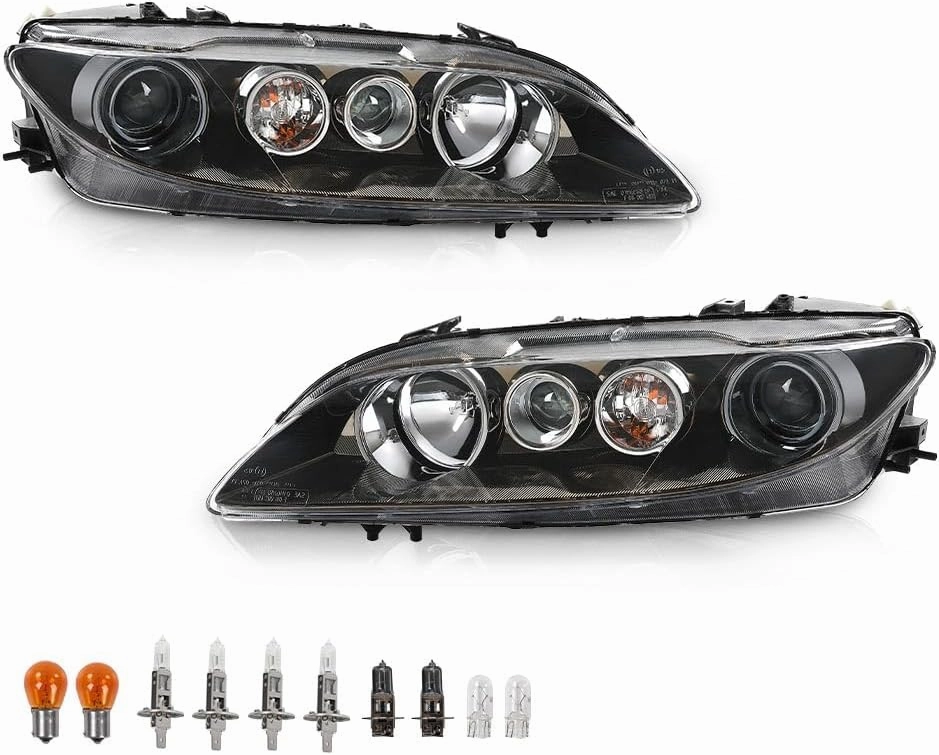 Headlights Assembly w/Bulb Left and Right Side Compatible with Mazda 6 Mazdaspeed 2006-2007/Fits Mazda 6 (submodel: i,S 2006-2008 &GS,GT 2008), Clear Lens Black Housing