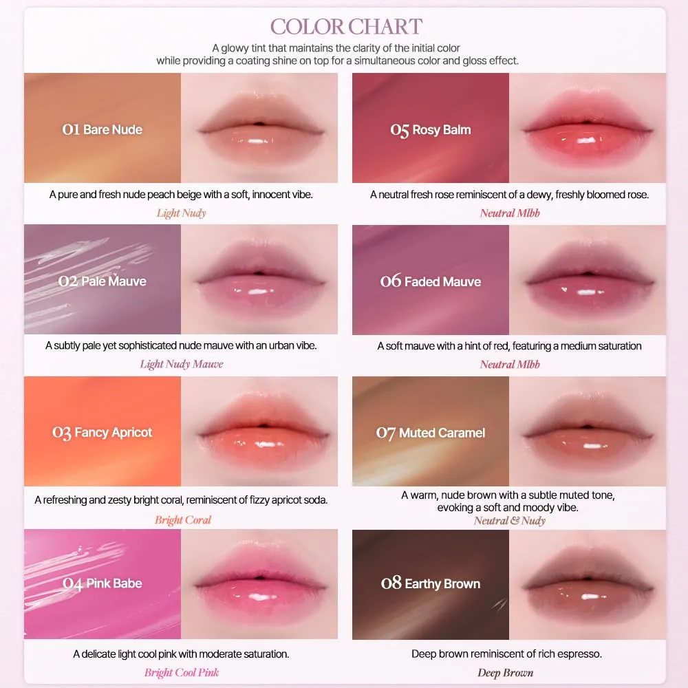 Heart Percent Dote On Mood One Way Glowy Tint, Glass-like High Shine Glossy Finish w/Long-Lasting Luminous Color Lip Stain for Glowy Look, #06. Faded Mauve