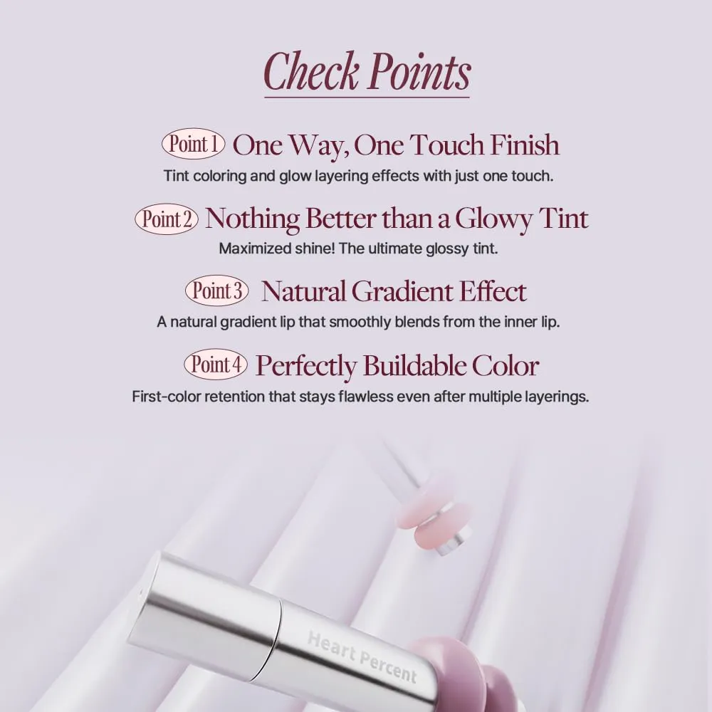 Heart Percent Dote On Mood One Way Glowy Tint, Glass-like High Shine Glossy Finish w/Long-Lasting Luminous Color Lip Stain for Glowy Look, #06. Faded Mauve