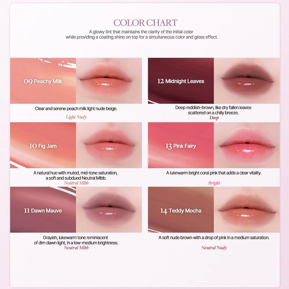 Heart Percent Dote On Mood One Way Glowy Tint, Glass-like High Shine Glossy Finish w/Long-Lasting Luminous Color Lip Stain for Glowy Look, #06. Faded Mauve