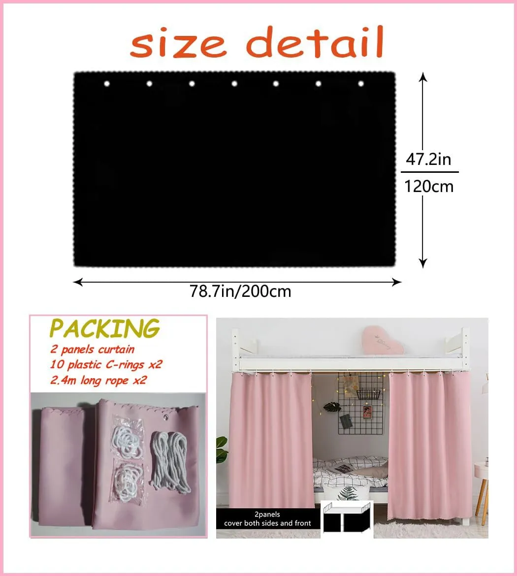 Heavy-Duty Blackout Bottom Bunk Bed Curtains Privacy Canopy Twin Size for Home Dorm, 2 Panels, Pink