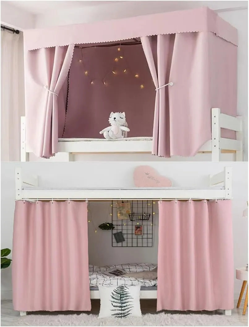 Heavy-Duty Blackout Bottom Bunk Bed Curtains Privacy Canopy Twin Size for Home Dorm, 2 Panels, Pink
