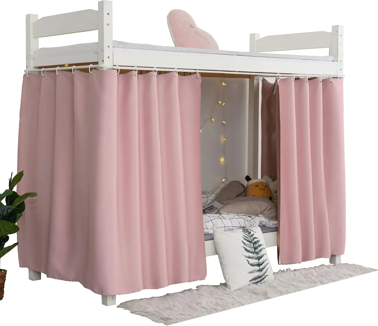Heavy-Duty Blackout Bottom Bunk Bed Curtains Privacy Canopy Twin Size for Home Dorm, 2 Panels, Pink