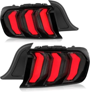 HECASA LED Tail Lights Assembly Compatible with 2015-2023 Ford Mustang Sequential Full LED Taillights Brake Lamp Driver & Passenger Side, Clear Lens Black Housing, Plastic