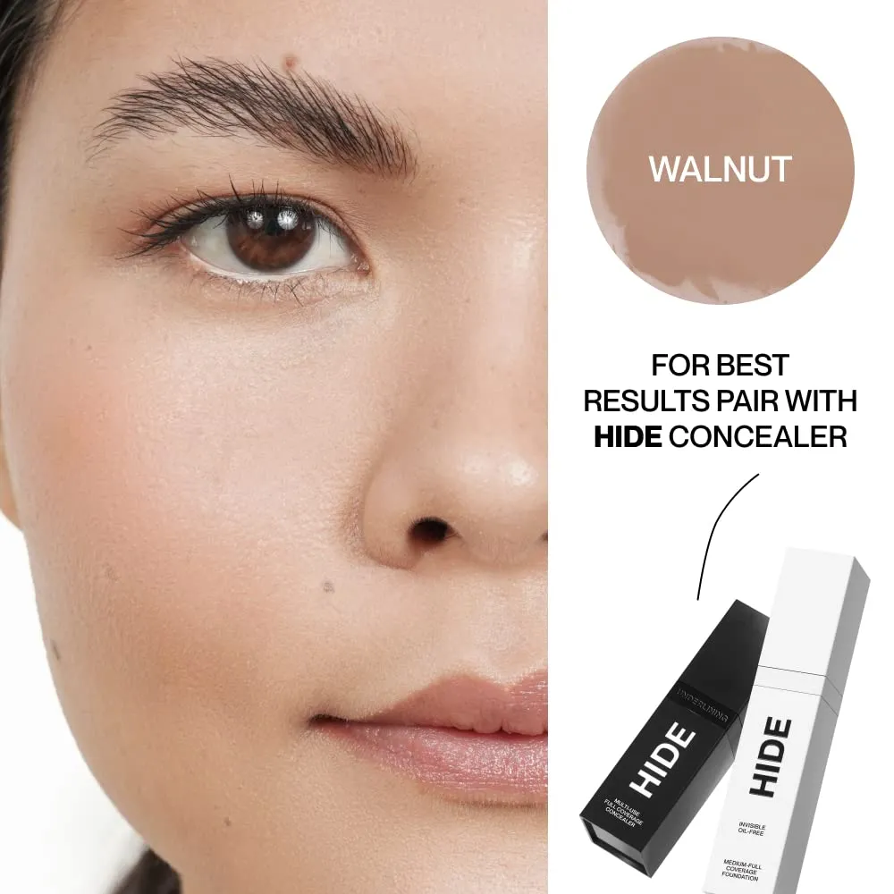 HIDE PREMIUM Liquid Foundation, Multi-Use Waterproof Foundation, Medium/Full Coverage Foundation, Shades for All Skin Types (See Shade Finder), Walnut, 1 fl oz