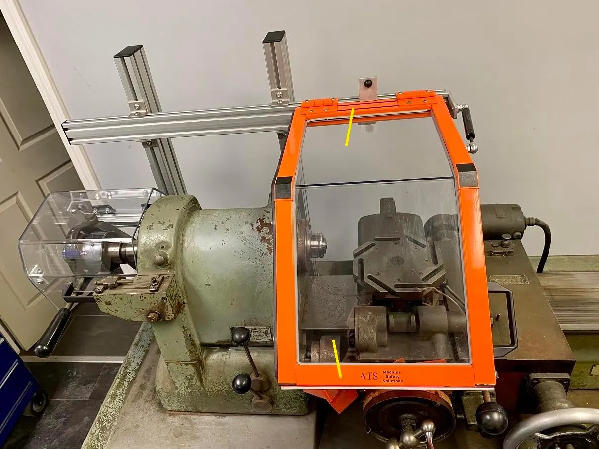 Hinged Lathe Guard for Hardinge HLV/Toolroom Lathes, 12” Wide, Interlocked Model. Part # LG-TR2-SK1 by ATS MACHINE SAFETY SOLUTIONS