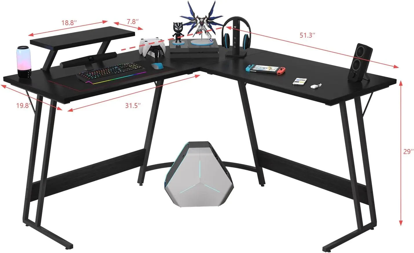 Homall L Shaped Gaming Desk Computer Corner Desk PC Gaming Desk Table with Large Monitor Riser Stand for Home Office Sturdy Writing Workstation (Classical Black, 51 Inch)
