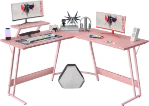 Homall Pink L Shaped Gaming Desk Computer Corner PC Desk Table with Large Monitor Stand for Home Office Studying Writing Workstation, Gift for Girls and Women (Pink, 51 Inch)