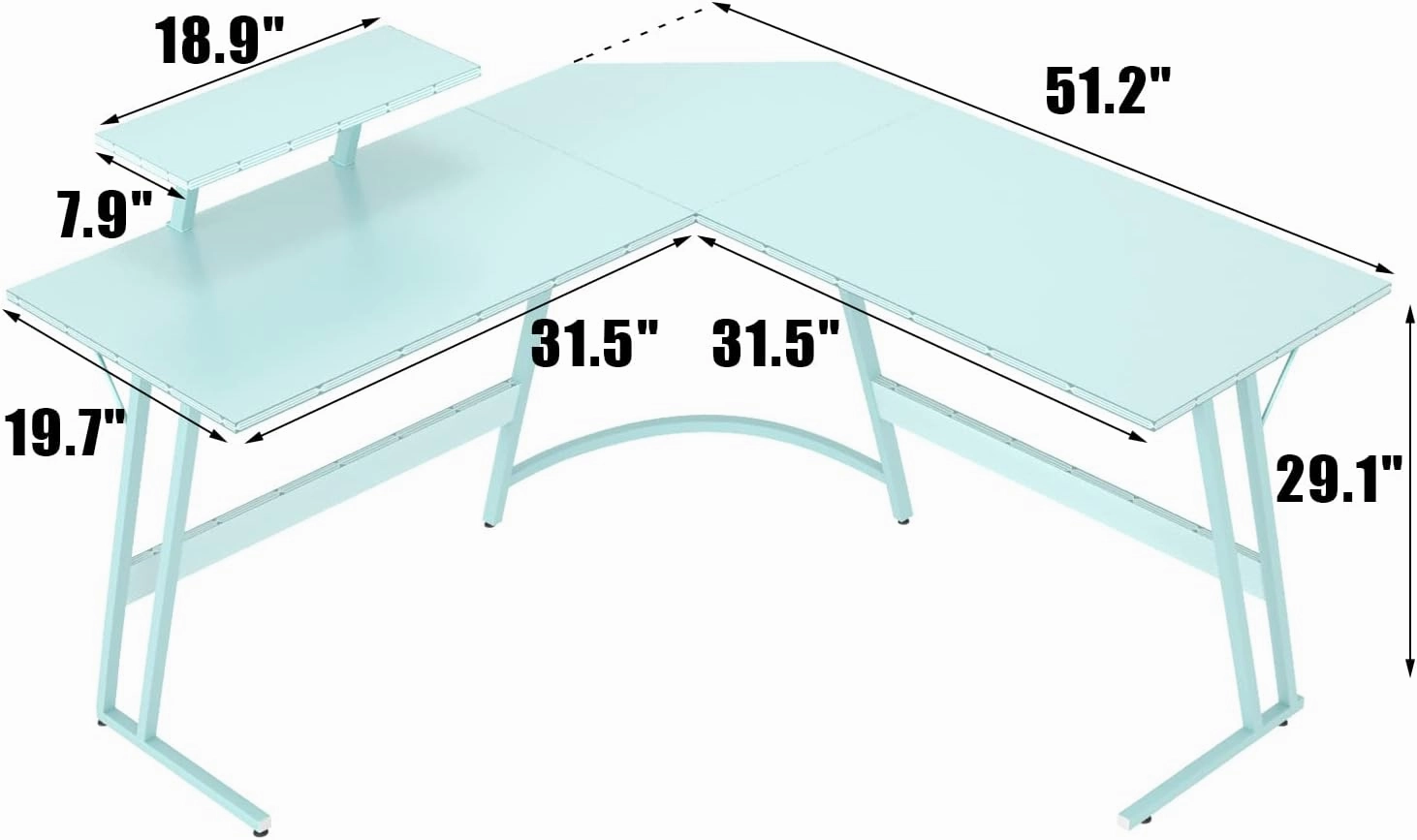 Homall L Shaped Gaming Desk Computer Corner Desk PC Gaming Desk Table with Large Monitor Riser Stand for Home Office Sturdy Writing Workstation (Blue, 51 Inch)
