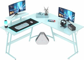 Homall L Shaped Gaming Desk Computer Corner Desk PC Gaming Desk Table with Large Monitor Riser Stand for Home Office Sturdy Writing Workstation (Blue, 51 Inch)