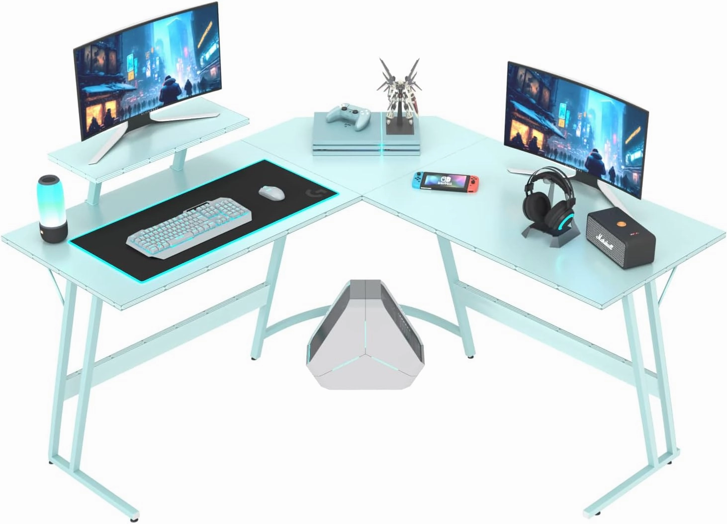 Homall L Shaped Gaming Desk Computer Corner Desk PC Gaming Desk Table with Large Monitor Riser Stand for Home Office Sturdy Writing Workstation (Blue, 51 Inch)
