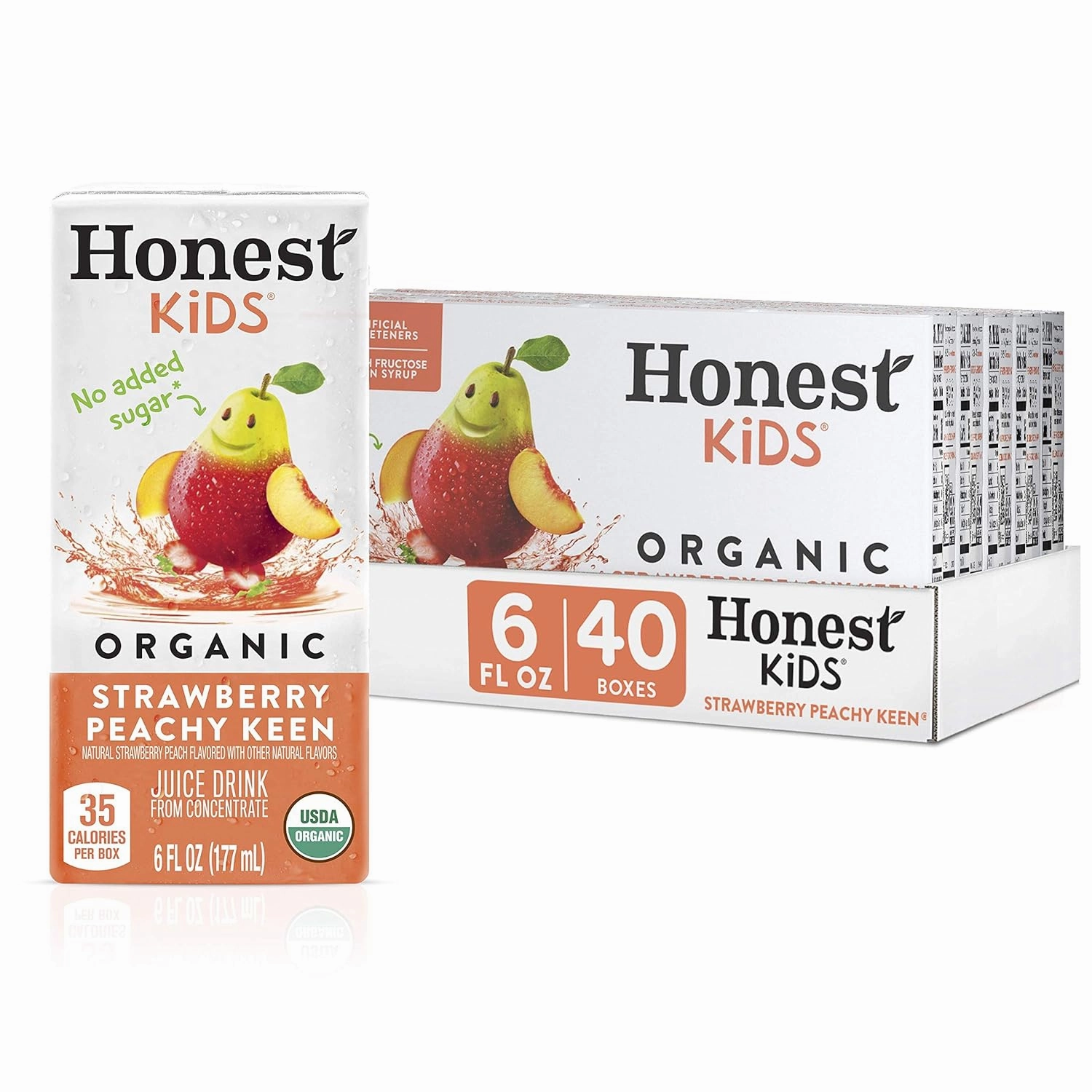 Honest Kids Strawberry Peachy Keen Cartons, 6 fl oz, 8 Pack, 5 Sets