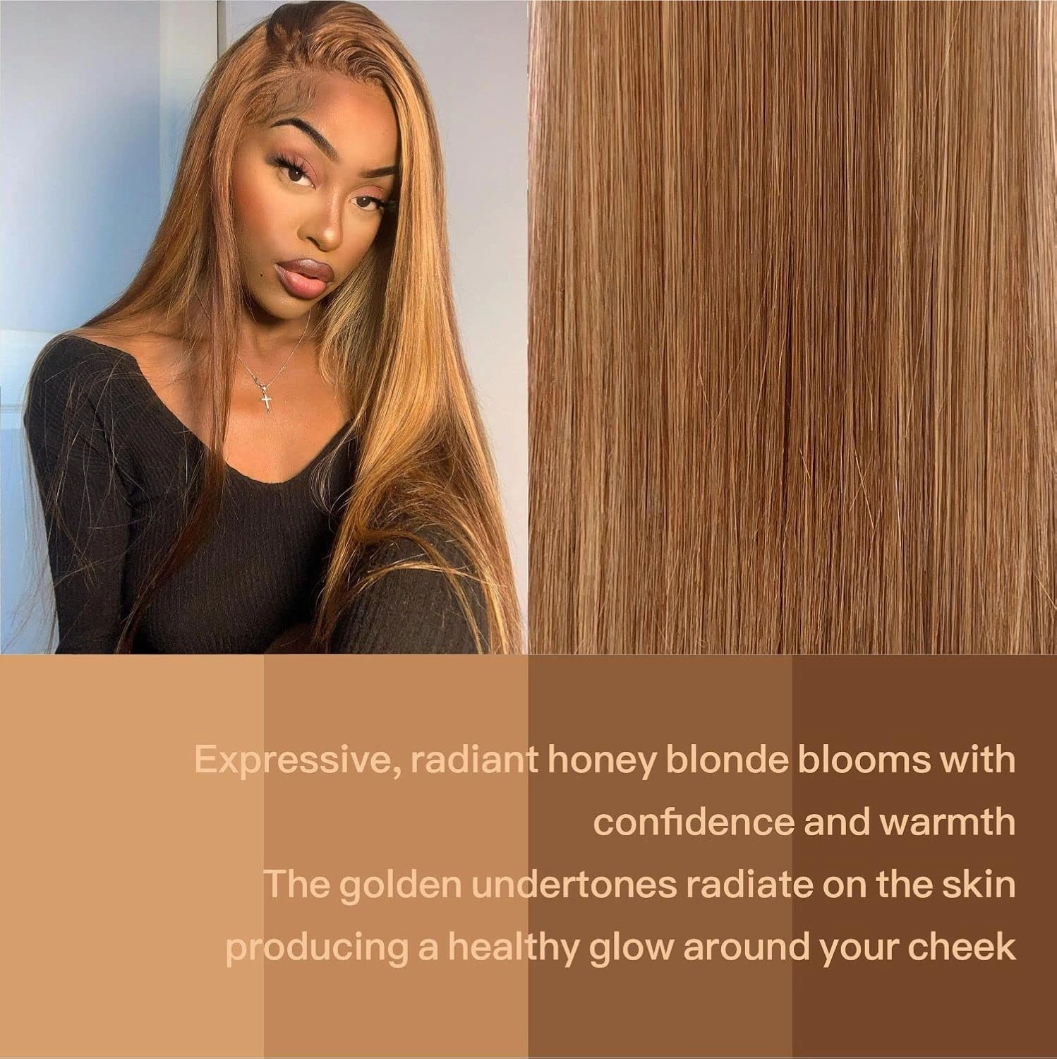 Honey Blonde Lace Front Wig - Pre Plucked, Ready to Wear, HD Glueless 13X5X1 - Highlight Synthetic Straight Wig for Women, SunKissed 4/27 Ombre Honey Blonde