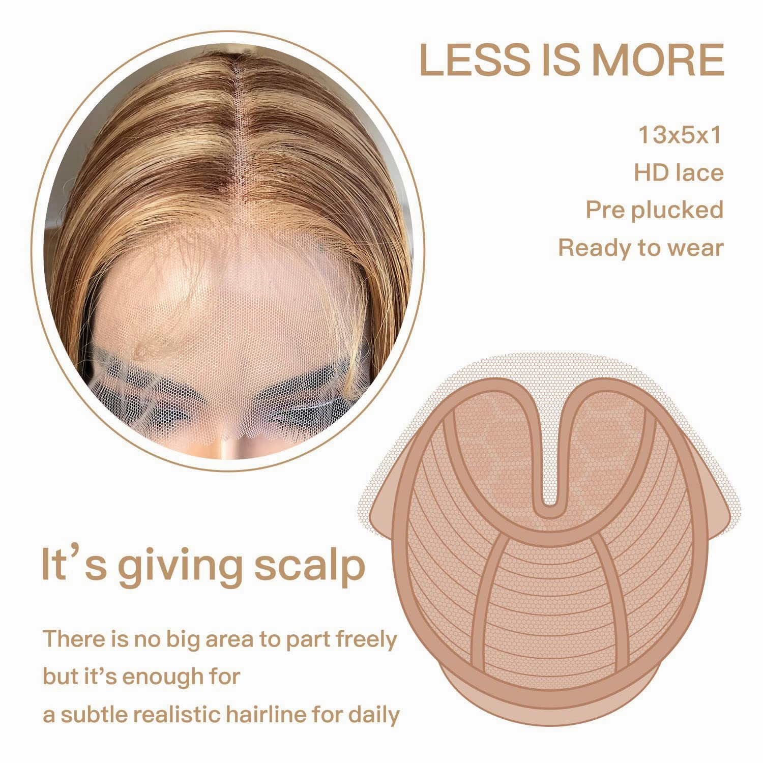 Honey Blonde Lace Front Wig - Pre Plucked, Ready to Wear, HD Glueless 13X5X1 - Highlight Synthetic Straight Wig for Women, SunKissed 4/27 Ombre Honey Blonde