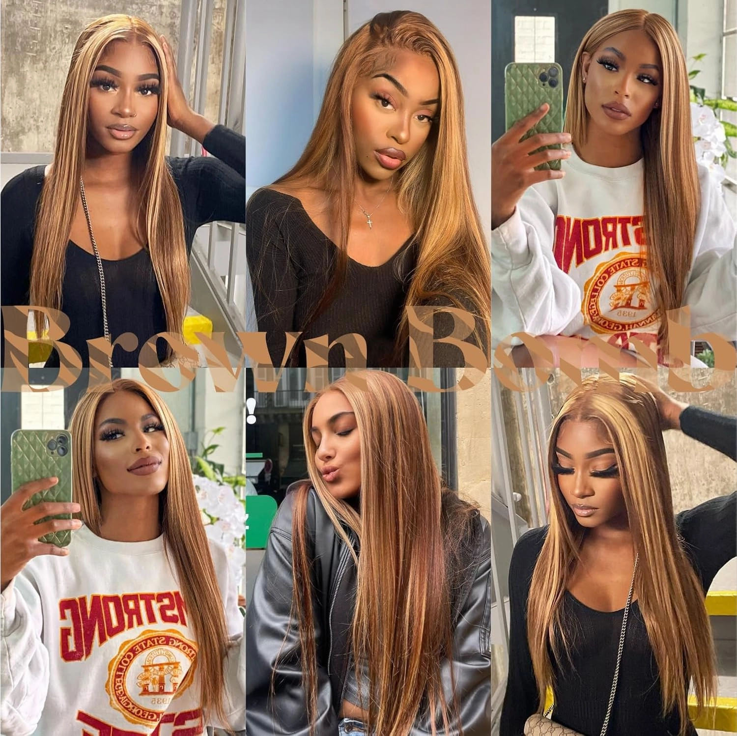 Honey Blonde Lace Front Wig - Pre Plucked, Ready to Wear, HD Glueless 13X5X1 - Highlight Synthetic Straight Wig for Women, SunKissed 4/27 Ombre Honey Blonde