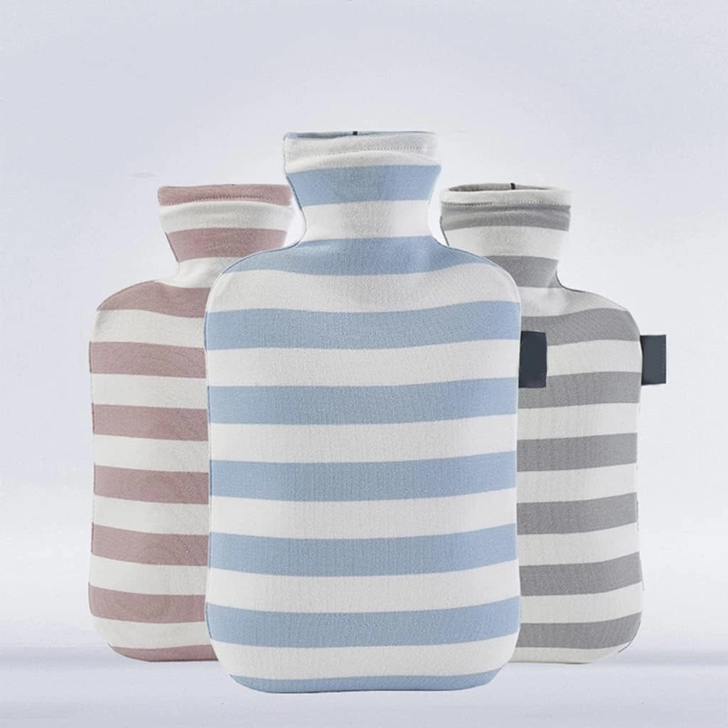 Hot Water Bottles,Warm water bag,Shoulder Pain and Hand Feet Warmer, Hot Water Bag, 2L Hot Water Bottle With Striped Print Soft Cotton Cover Portable Explosion-Proof Winter Reusable Hand Fee(Sky Blue)