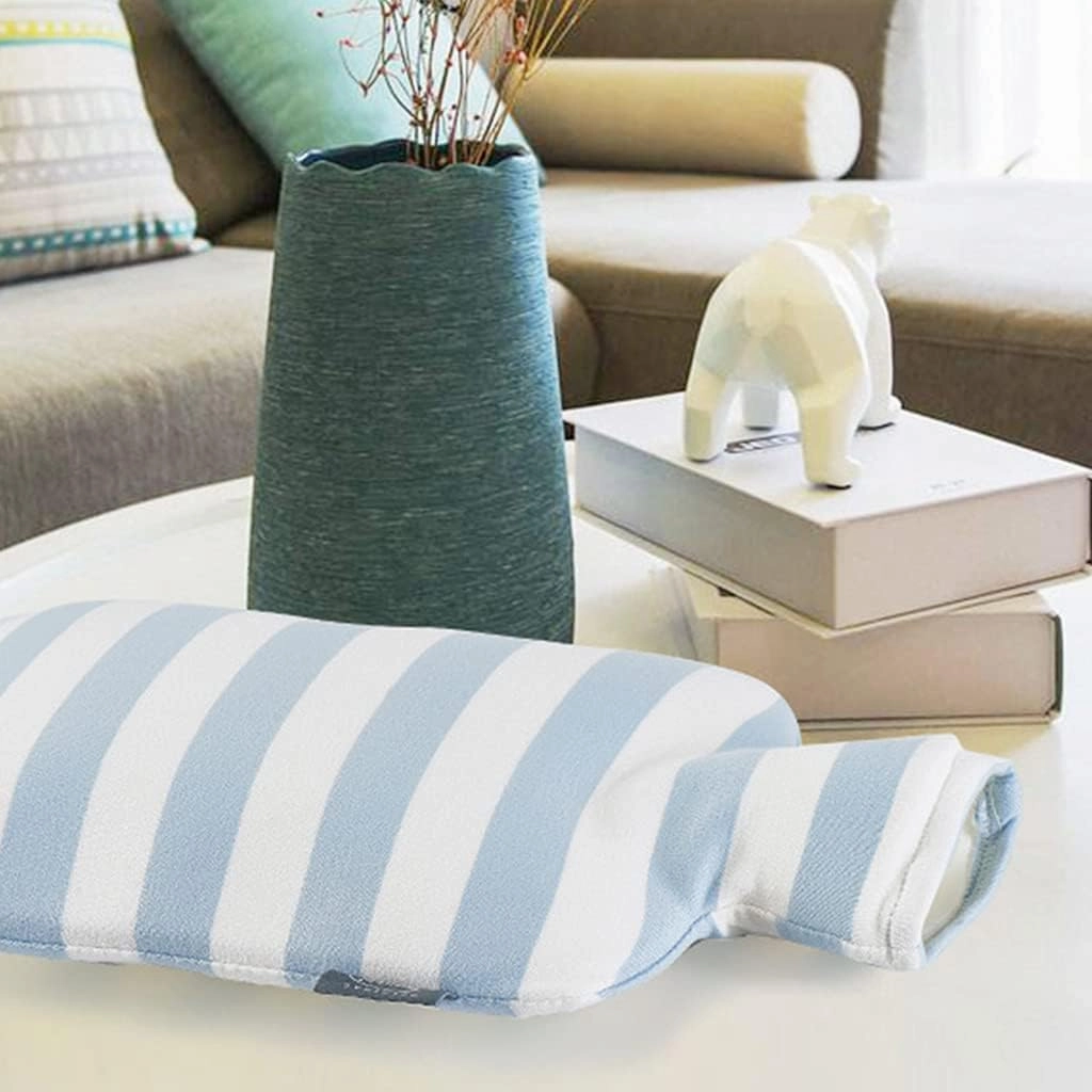 Hot Water Bottles,Warm water bag,Shoulder Pain and Hand Feet Warmer, Hot Water Bag, 2L Hot Water Bottle With Striped Print Soft Cotton Cover Portable Explosion-Proof Winter Reusable Hand Fee(Sky Blue)