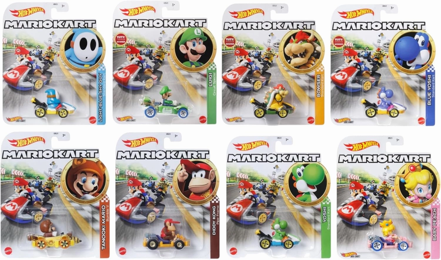 Hot Wheels Mario Kart Die-Cast Character Cars Collection, 8-Pack Set, Nintendo Gaming Characters GBG25-957J