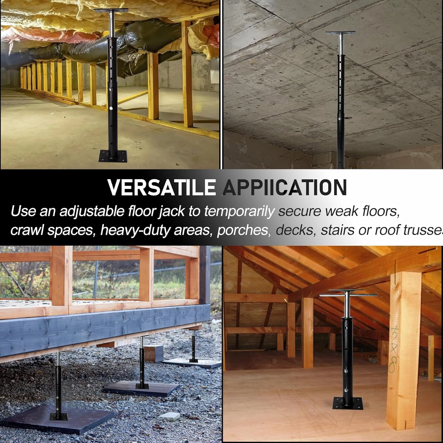 House Jacks for Leveling, Adjustable Jack Post 19" -38" Basement Floor Jack, Screw Floor Jack Post Supports Stabilizer Jacks for House Foundation, Stairs, Porches, Roof Beams