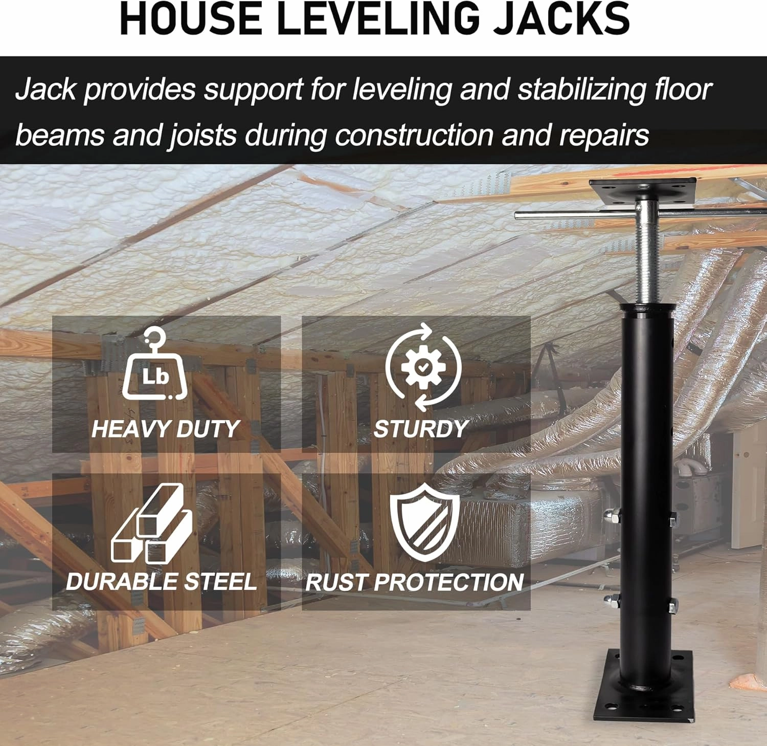 House Jacks for Leveling, Adjustable Jack Post 19" -38" Basement Floor Jack, Screw Floor Jack Post Supports Stabilizer Jacks for House Foundation, Stairs, Porches, Roof Beams