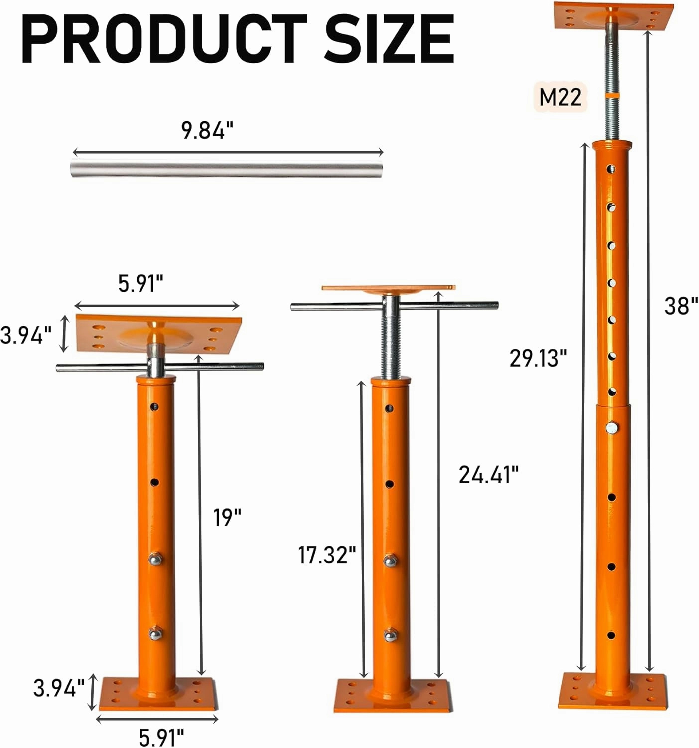House Jacks for Leveling, Adjustable Jack Post 19" -38" Basement Floor Jack, Screw Floor Jack Post Supports Stabilizer Jacks for House Foundation, Stairs, Porches, Roof Beams