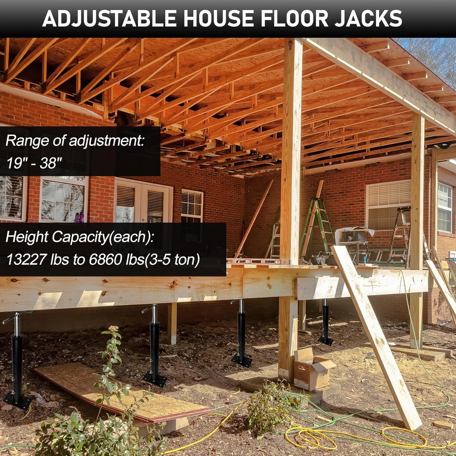 House Jacks for Leveling, Adjustable Jack Post 19" -38" Basement Floor Jack, Screw Floor Jack Post Supports Stabilizer Jacks for House Foundation, Stairs, Porches, Roof Beams