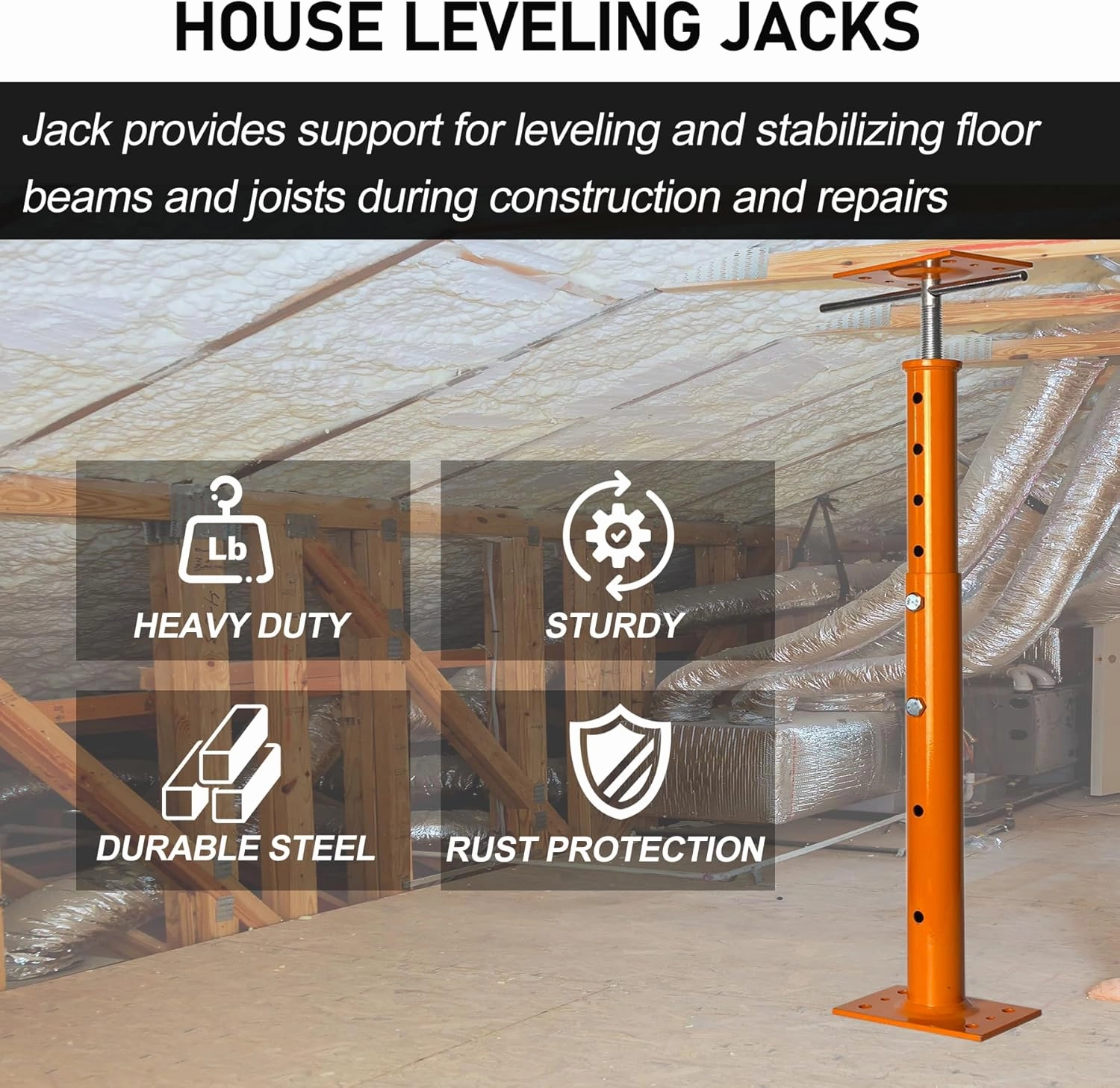 House Jacks for Leveling, Adjustable Jack Post 19" -38" Basement Floor Jack, Screw Floor Jack Post Supports Stabilizer Jacks for House Foundation, Stairs, Porches, Roof Beams