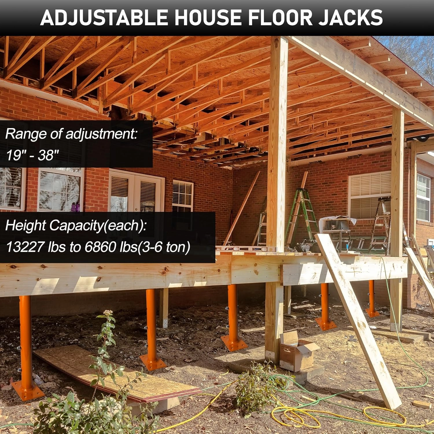 House Jacks for Leveling, Adjustable Jack Post 19" -38" Basement Floor Jack, Screw Floor Jack Post Supports Stabilizer Jacks for House Foundation, Stairs, Porches, Roof Beams