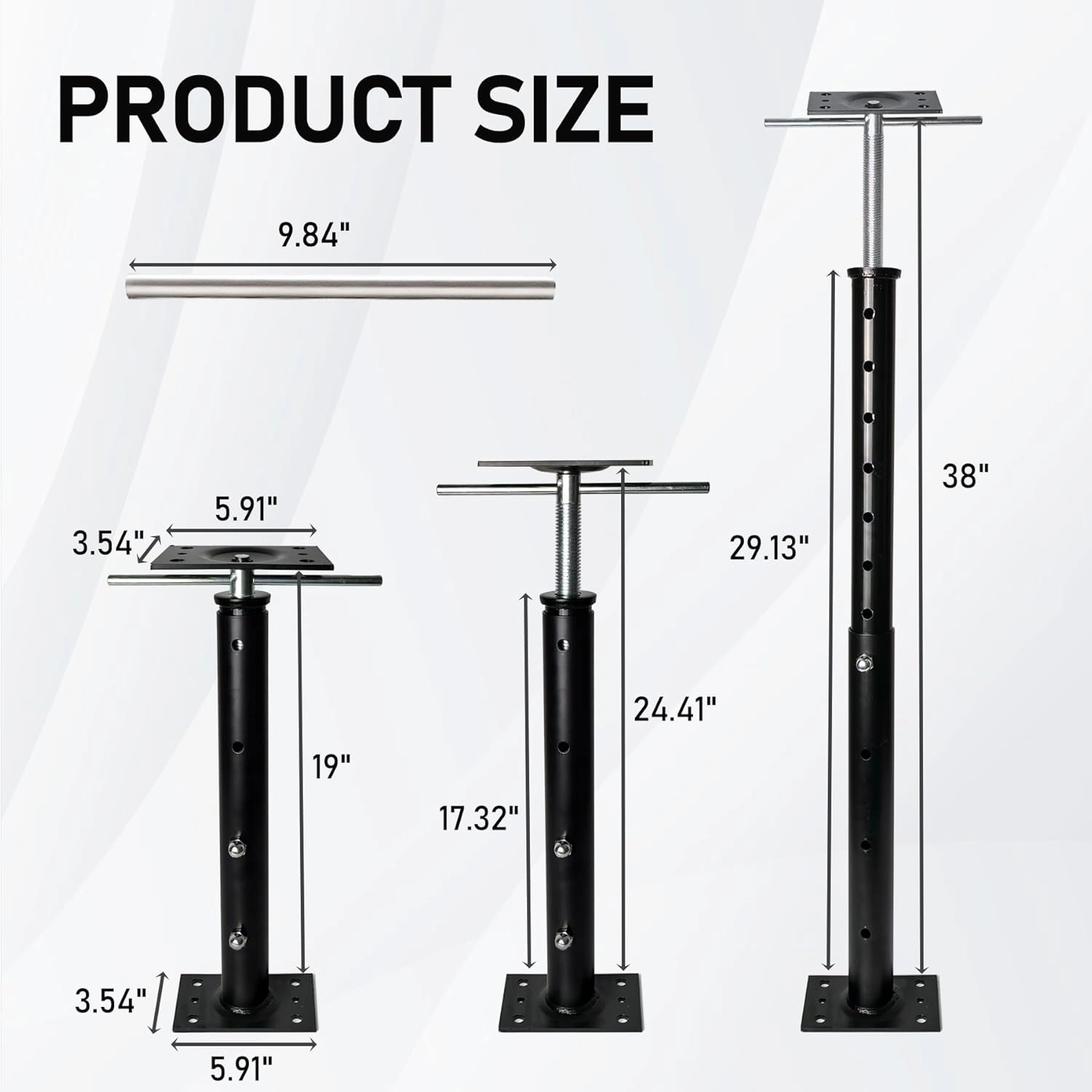 House Jacks for Leveling, Adjustable Jack Post 19" -38" Basement Floor Jack, Screw Floor Jack Post Supports Stabilizer Jacks for House Foundation, Stairs, Porches, Roof Beams