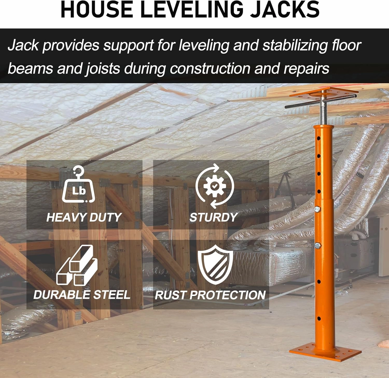 House Jacks for Leveling, Adjustable Jack Post 19" -38" Basement Floor Jack, Screw Floor Jack Post Supports Stabilizer Jacks for House Foundation, Stairs, Porches, Roof Beams