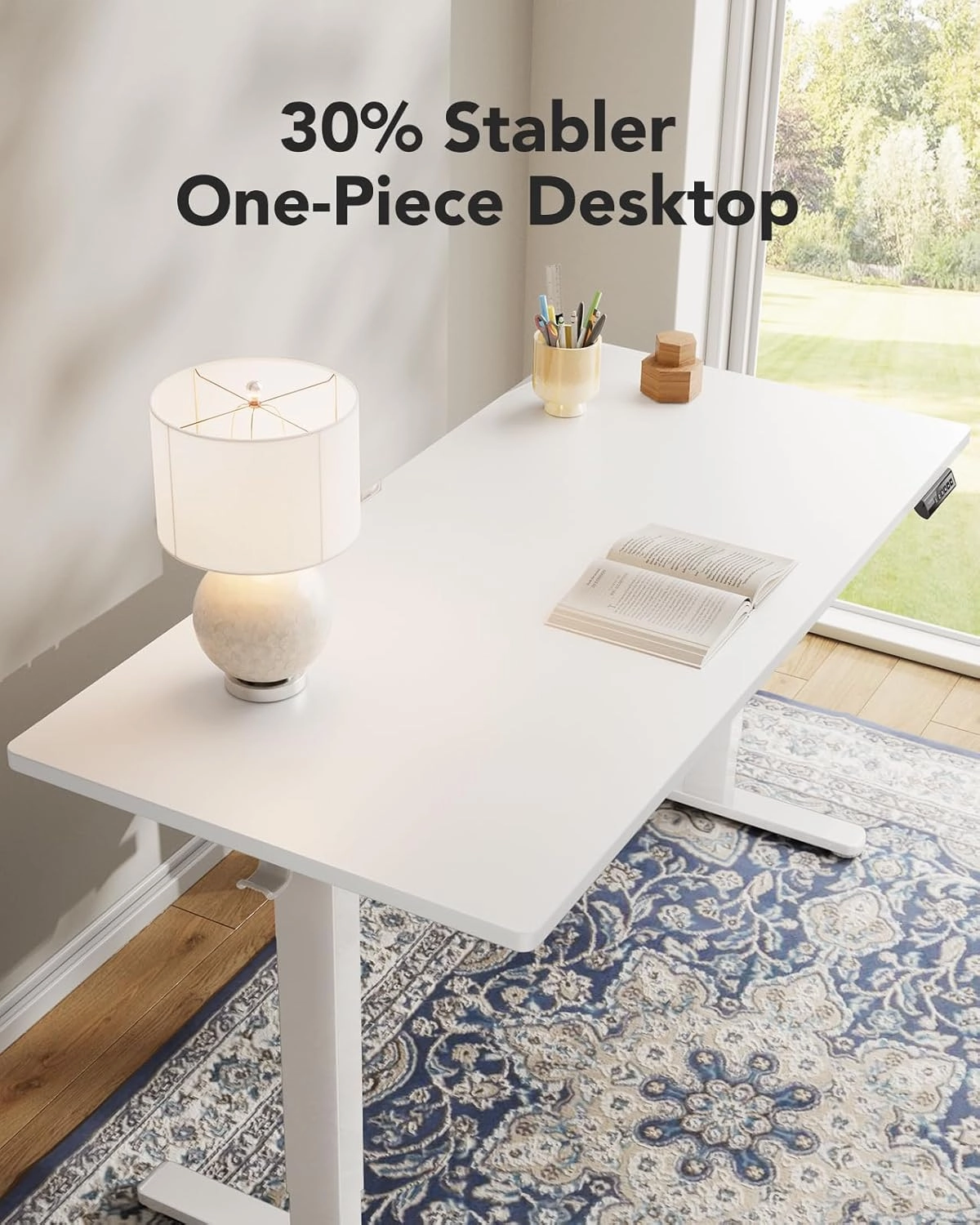 HUANUO Electric Standing Desk, 48" x 24" Whole Piece Desktop, Adjustable Height Computer Desk, 4 Height Memory Settings, Sit Stand Up Desk for Home Office, White