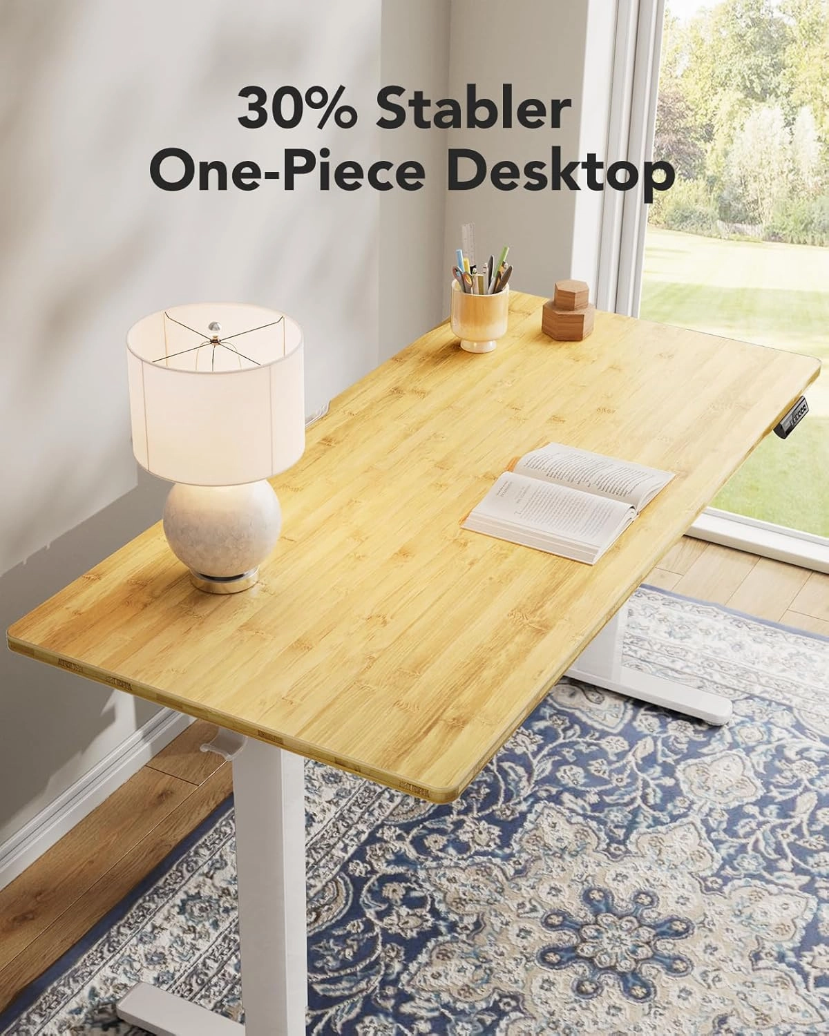 HUANUO Electric Standing Desk, 60" x 24" Whole Piece Desktop, Adjustable Height Computer Desk, 4 Height Memory Settings, Sit Stand Up Desks for Home Office, Bamboo