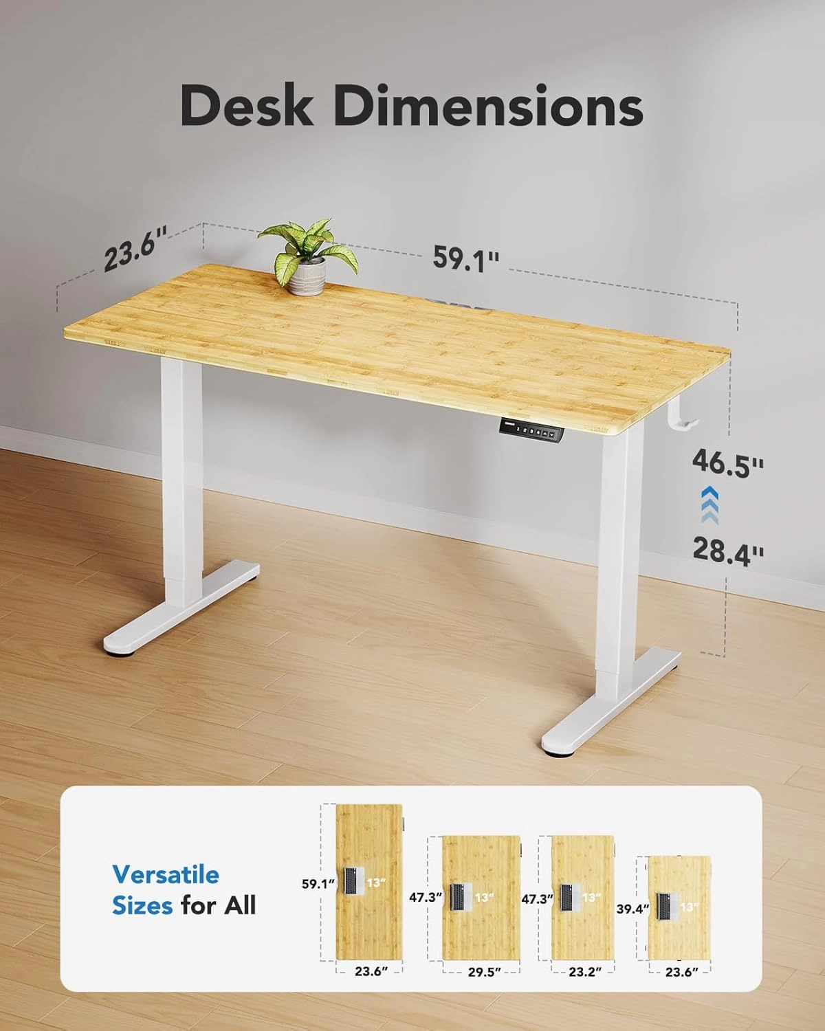 HUANUO Electric Standing Desk, 60" x 24" Whole Piece Desktop, Adjustable Height Computer Desk, 4 Height Memory Settings, Sit Stand Up Desks for Home Office, Bamboo