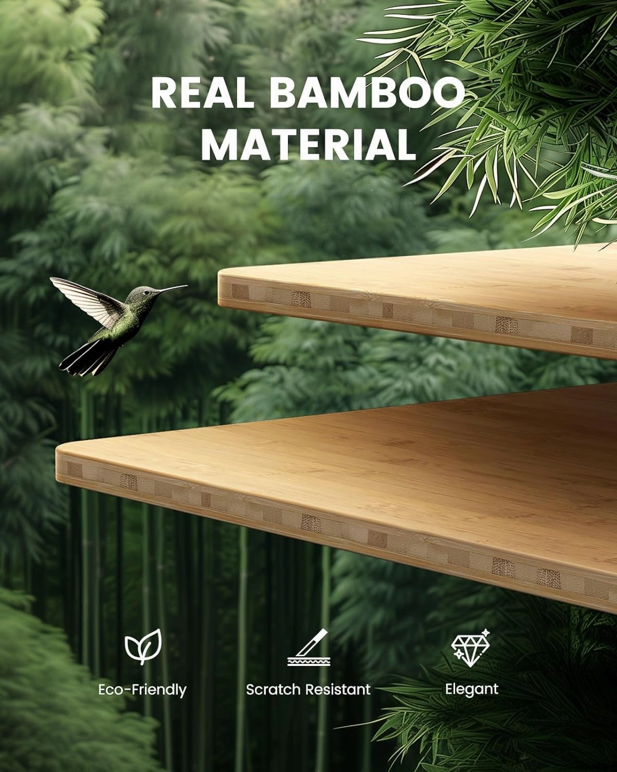 HUANUO Electric Standing Desk, 60" x 24" Whole Piece Desktop, Adjustable Height Computer Desk, 4 Height Memory Settings, Sit Stand Up Desks for Home Office, Bamboo