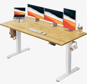 HUANUO Electric Standing Desk, 60" x 24" Whole Piece Desktop, Adjustable Height Computer Desk, 4 Height Memory Settings, Sit Stand Up Desks for Home Office, Bamboo