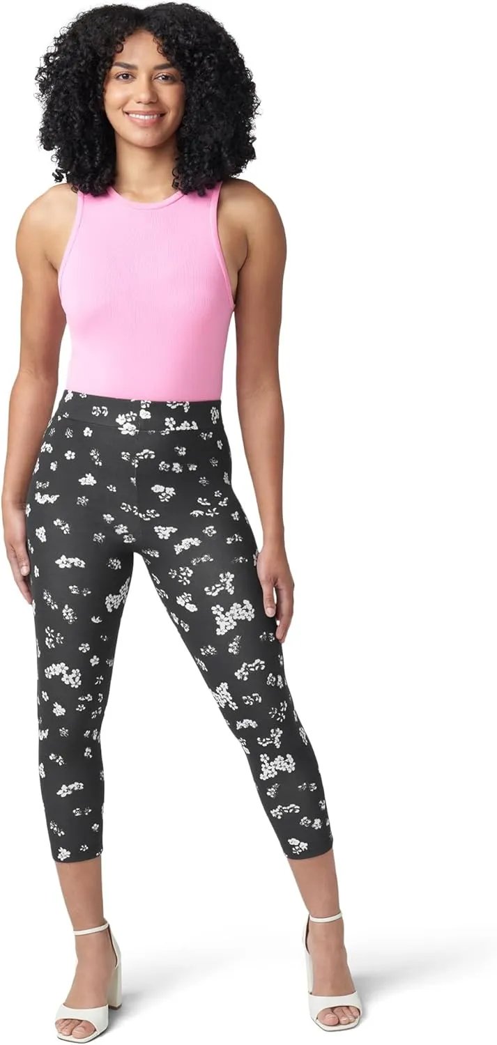 HUE Women's Wide Waistband Blackout Cotton Capri Leggings, Assorted