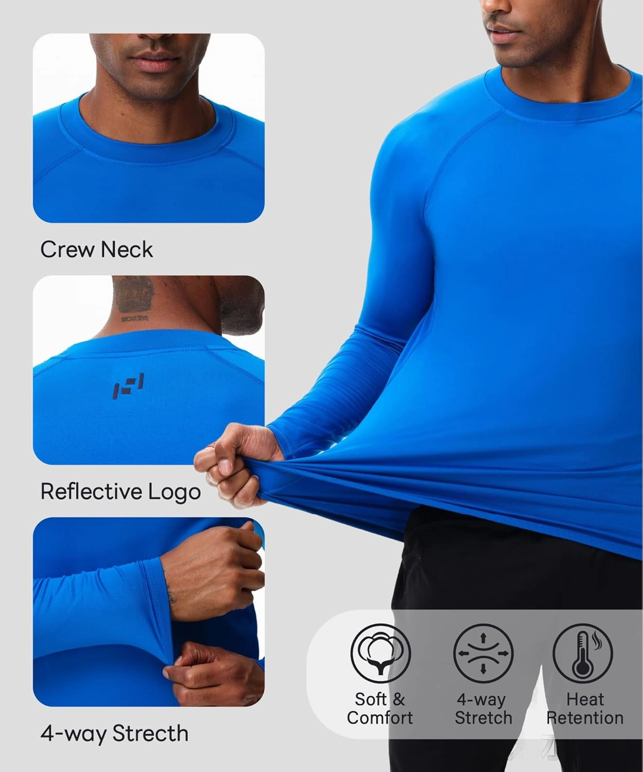 HUGE SPORTS Men's Thermal Base Layer Top for Winter Moisture Wicking Athletic Shirts for Skiing Running Workout