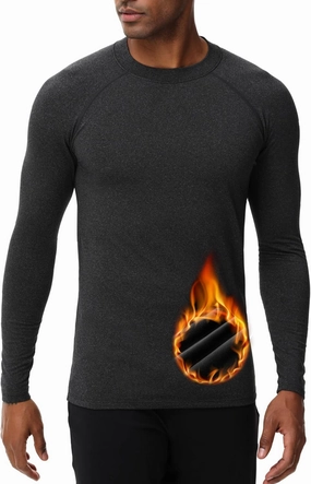 HUGE SPORTS Men's Thermal Base Layer Top for Winter Moisture Wicking Athletic Shirts for Skiing Running Workout