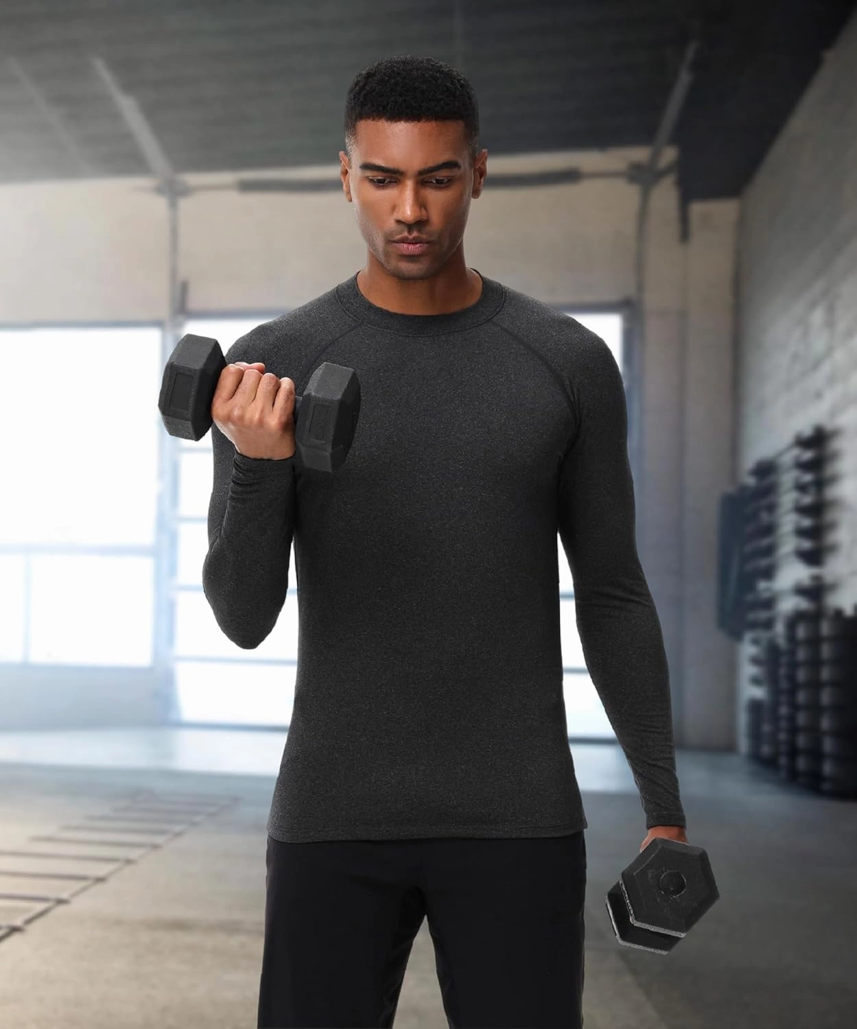 HUGE SPORTS Men's Thermal Base Layer Top for Winter Moisture Wicking Athletic Shirts for Skiing Running Workout