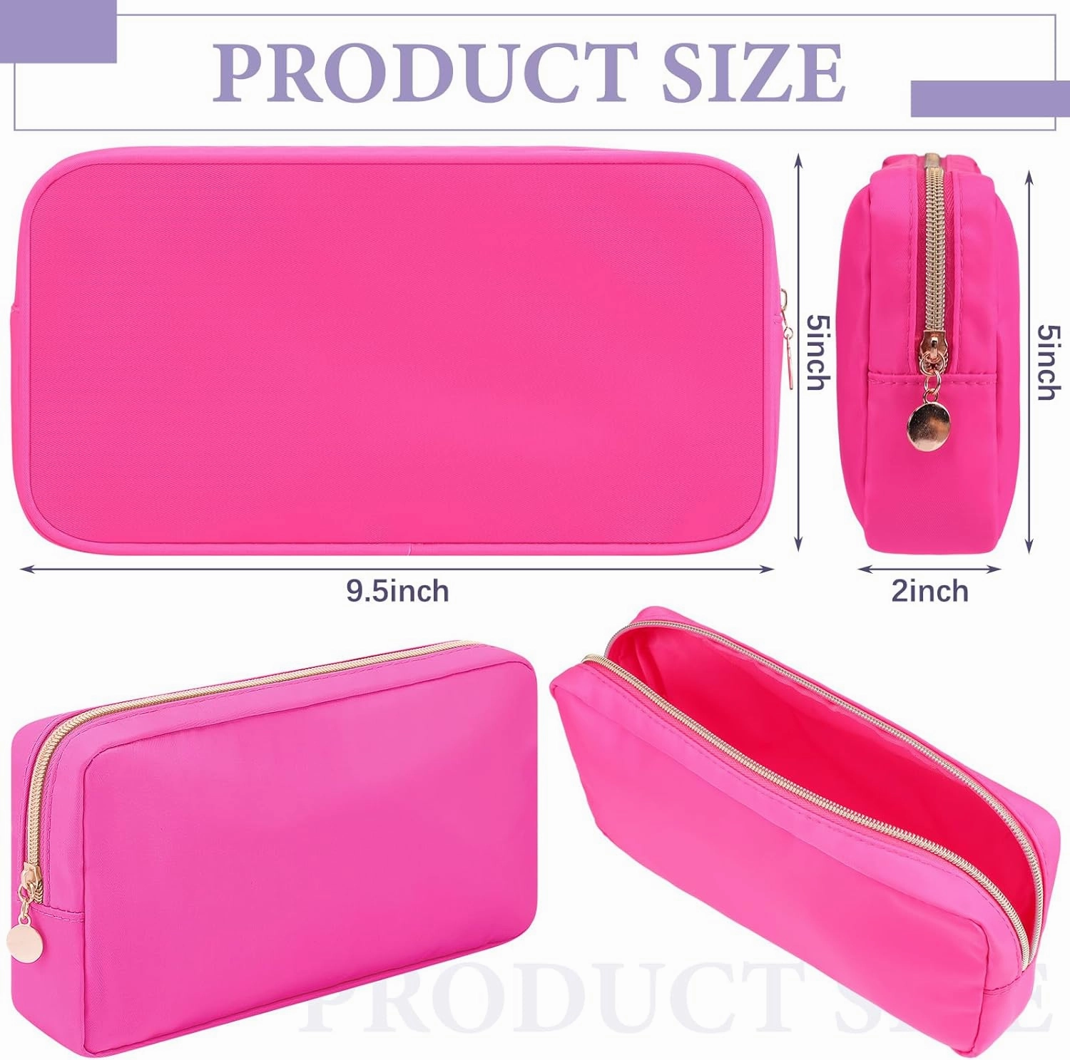 Hushee 4 Pcs Nylon Makeup Bag Preppy Zipper Pouch Waterproof Nylon Toiletry Storage Bag for Women(Small,Black, Fuchsia, Mint, Grape)