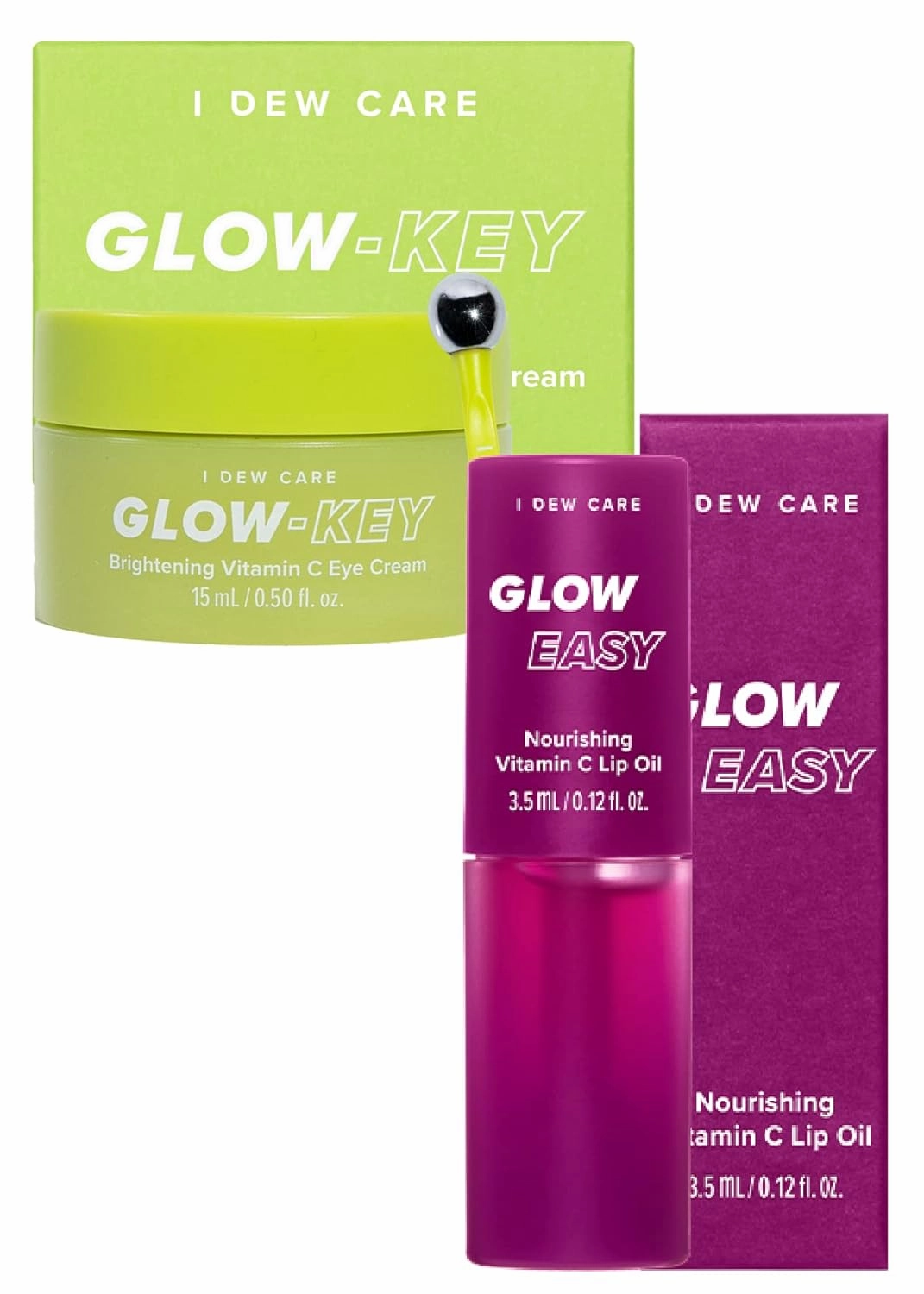 I Dew Care Lip Oil Gloss - Glow Easy, 0.12 Fl Oz   Eye Cream with Applicator - Glow-Key, 0.50 Fl Oz Bundle
