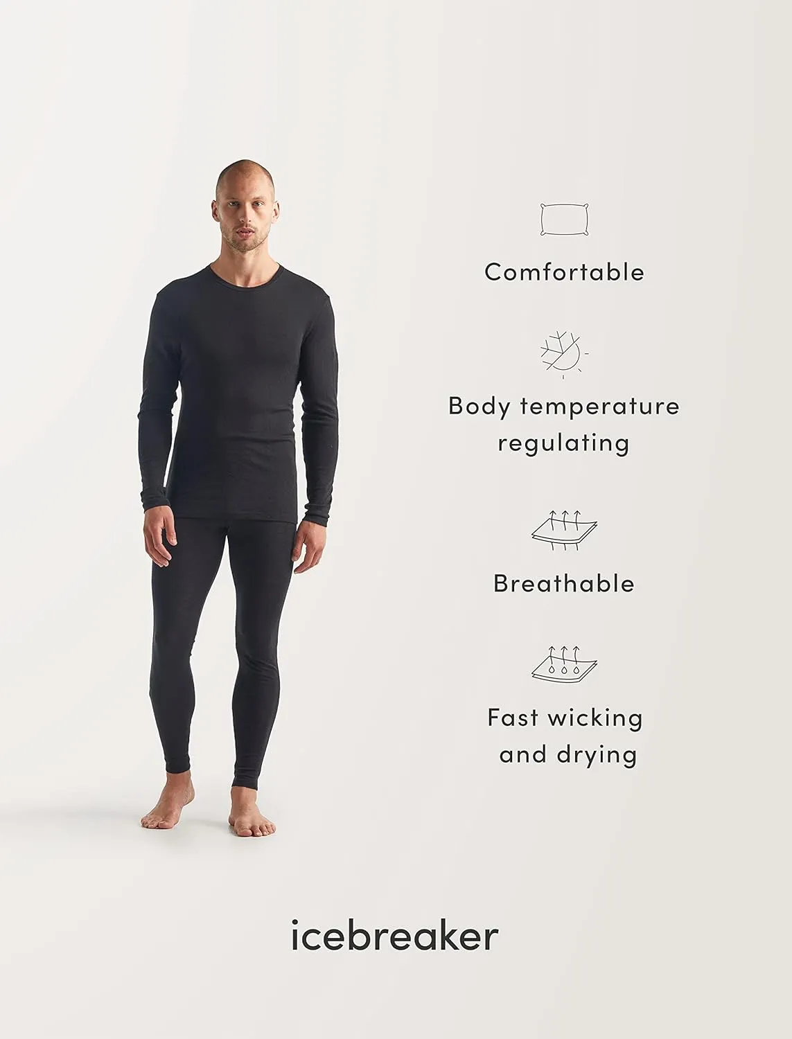 Icebreaker Merino Men's 200 Oasis Cold Weather Leggings with Fly, Wool Base Layer Thermal Pants