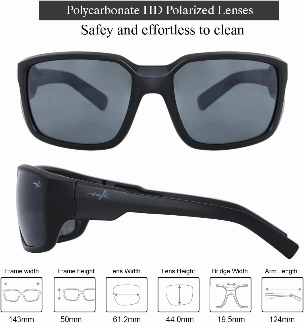 INFI Fishing Sunglasses Men Women Polarized Polycarbonate Lens Safety Protection Black Glasses Driving Golf Running Sports