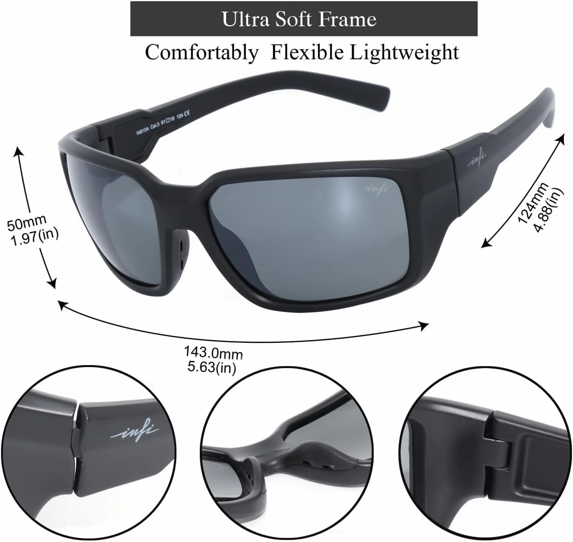 INFI Fishing Sunglasses Men Women Polarized Polycarbonate Lens Safety Protection Black Glasses Driving Golf Running Sports