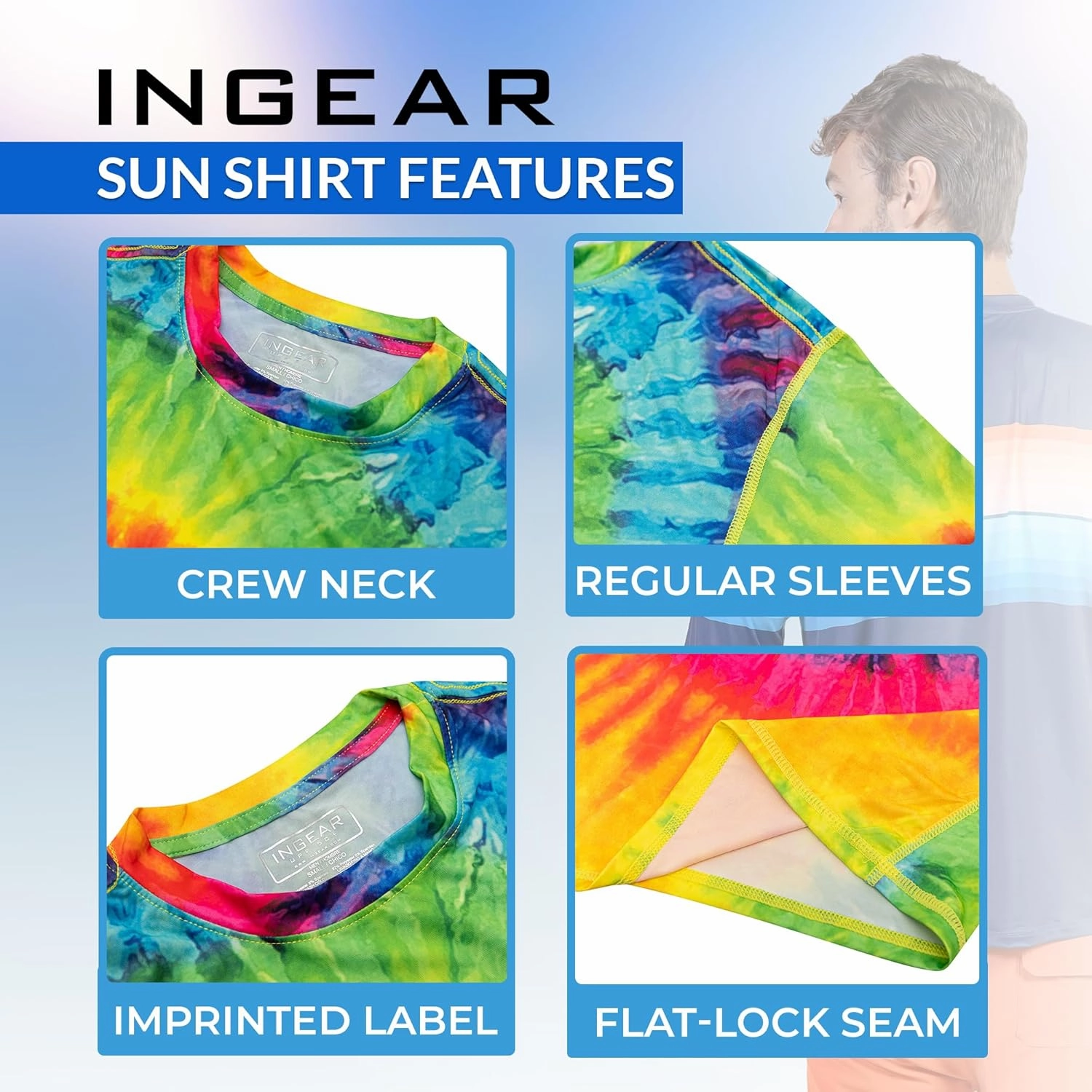 INGEAR Men's UPF 50  Long Sleeve Sun Shirt, Quick-Dry UV Protection Rash Guard for Fishing, Hiking, Swimming